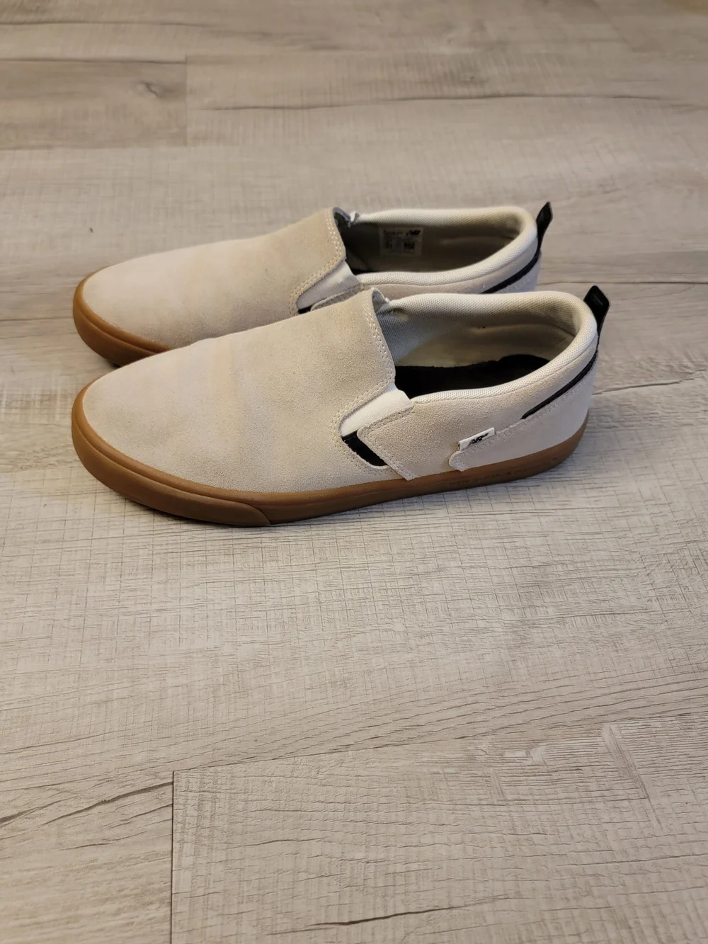 New Balance Beige Suede Slip-On Sneakers with Gum Sole